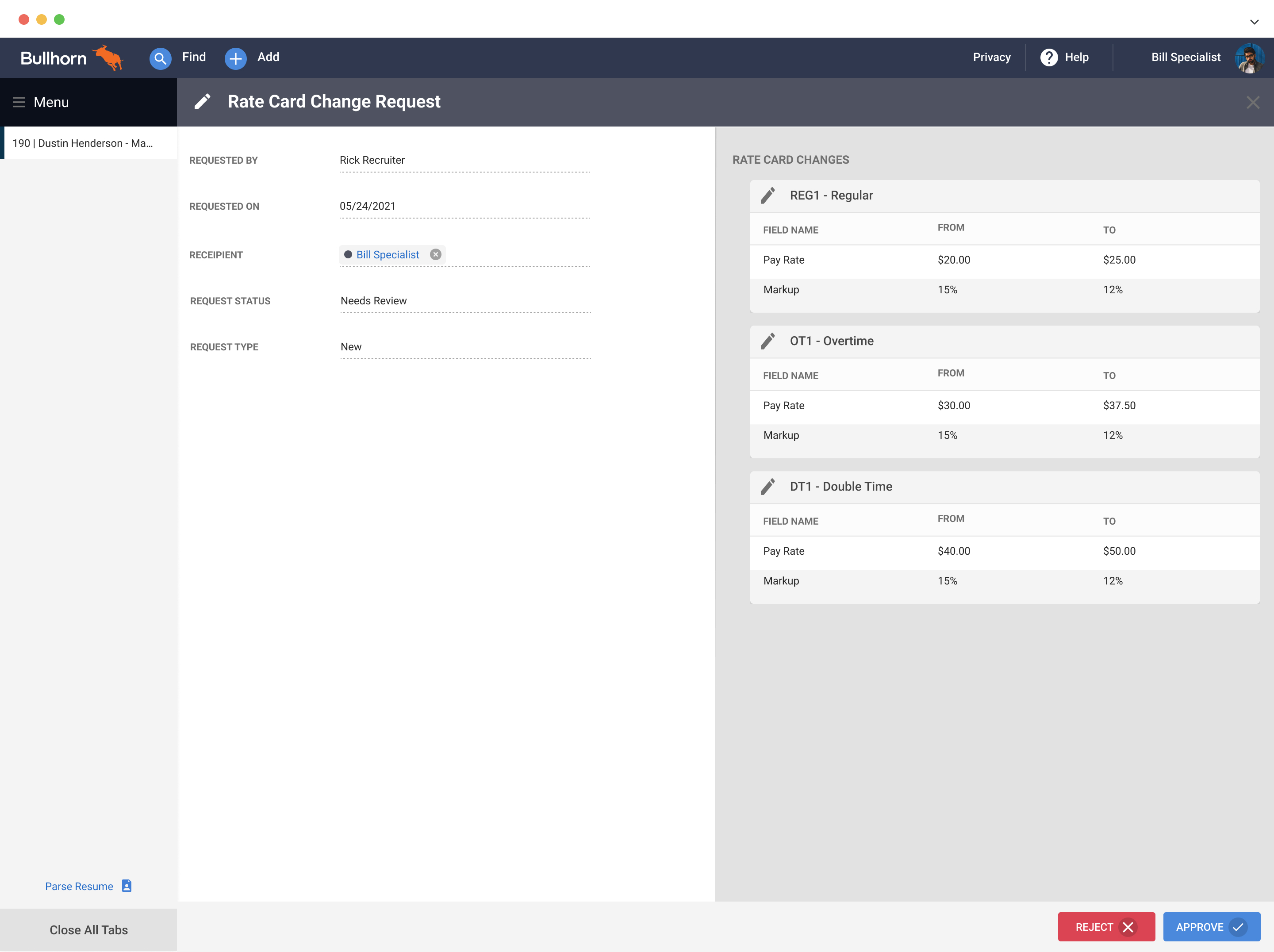 From/To approval view — before and after for changed fields only